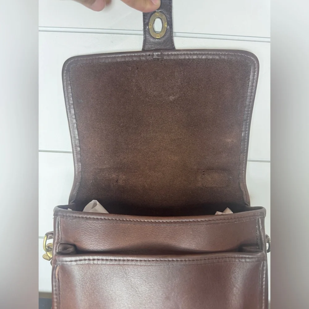 Vintage Coach Station Bag 5130 Brown Leather Crossbody Turnlock Bag 90s Classic - Picture 11 of 16